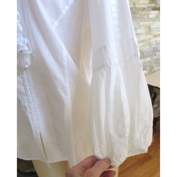 Lafayette 148 Ruffle Dolman Sleeve White Cotton Blouse Size 12 - Picture 3 of 9
